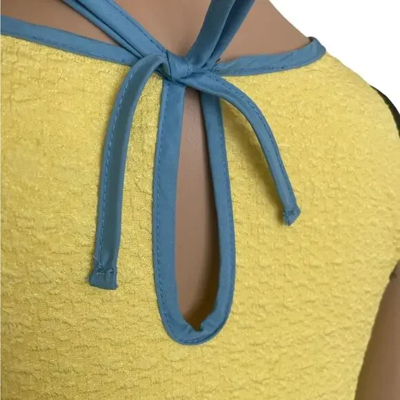 Victoria Beckham Dress Kids Girls Large Yellow Blue Striped Mini Ruffle Textured - Picture 9 of 14